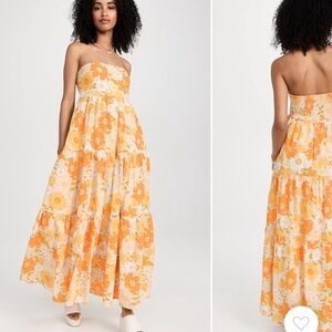 Orange and White Backless Tiered Maxi Sundress